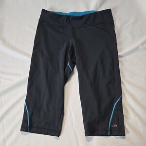 Champion Capri Leggings Ladies M Gray Blue Stripe Comfort Waistband Y2K Sporty